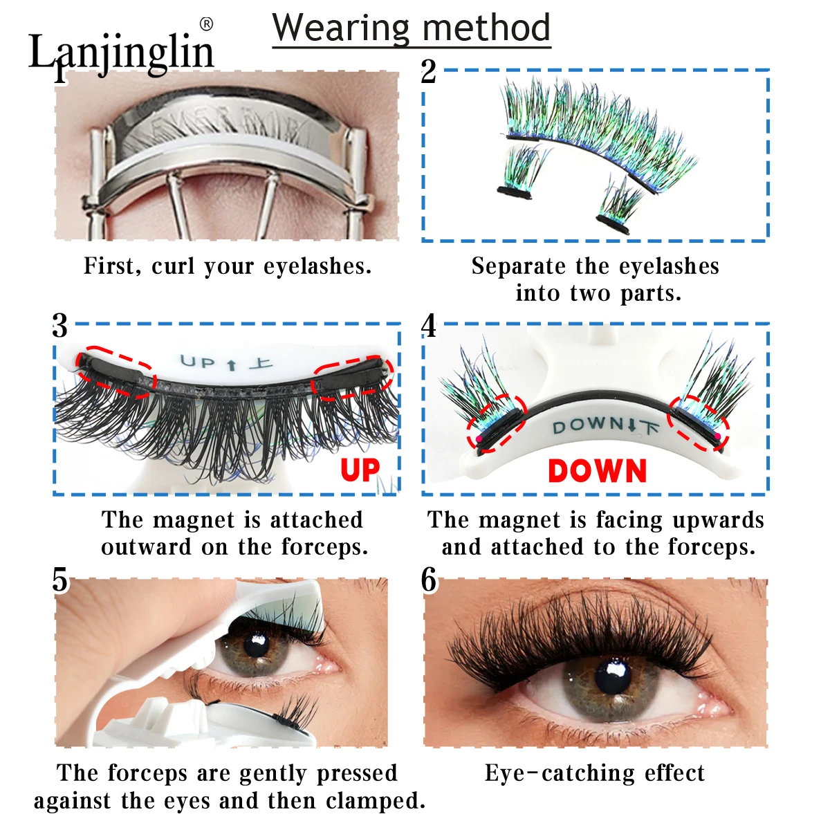 1 paire de cils magnétiques colorés réutilisables, magnétiques, longue durée, sans colle nécessaire, avec pince à épiler, maquillage