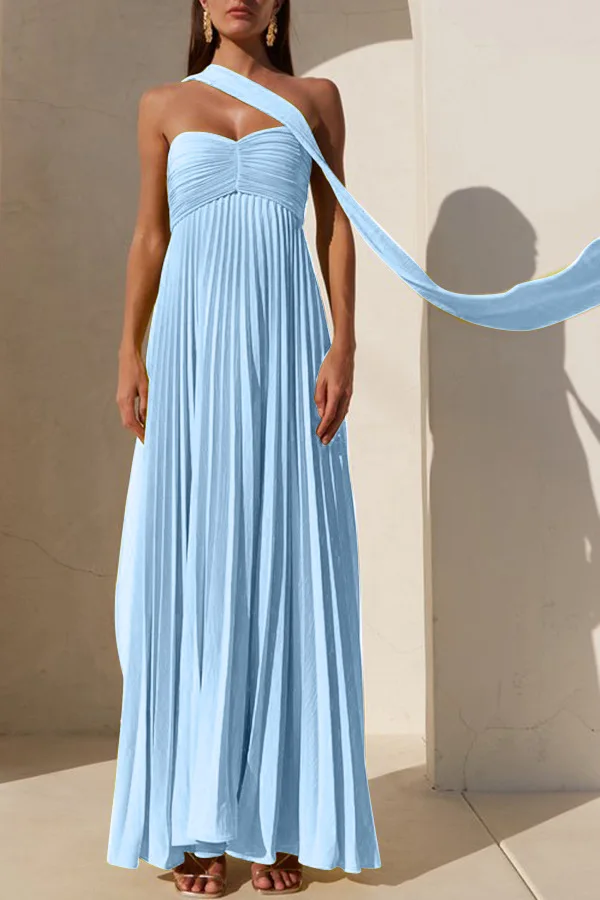 Abiti lunghi da festa con top a tubo pieghettato tinta unita Abiti da donna sexy senza maniche eleganti estivi da donna Abiti da sera da ballo 2025 Nuovo