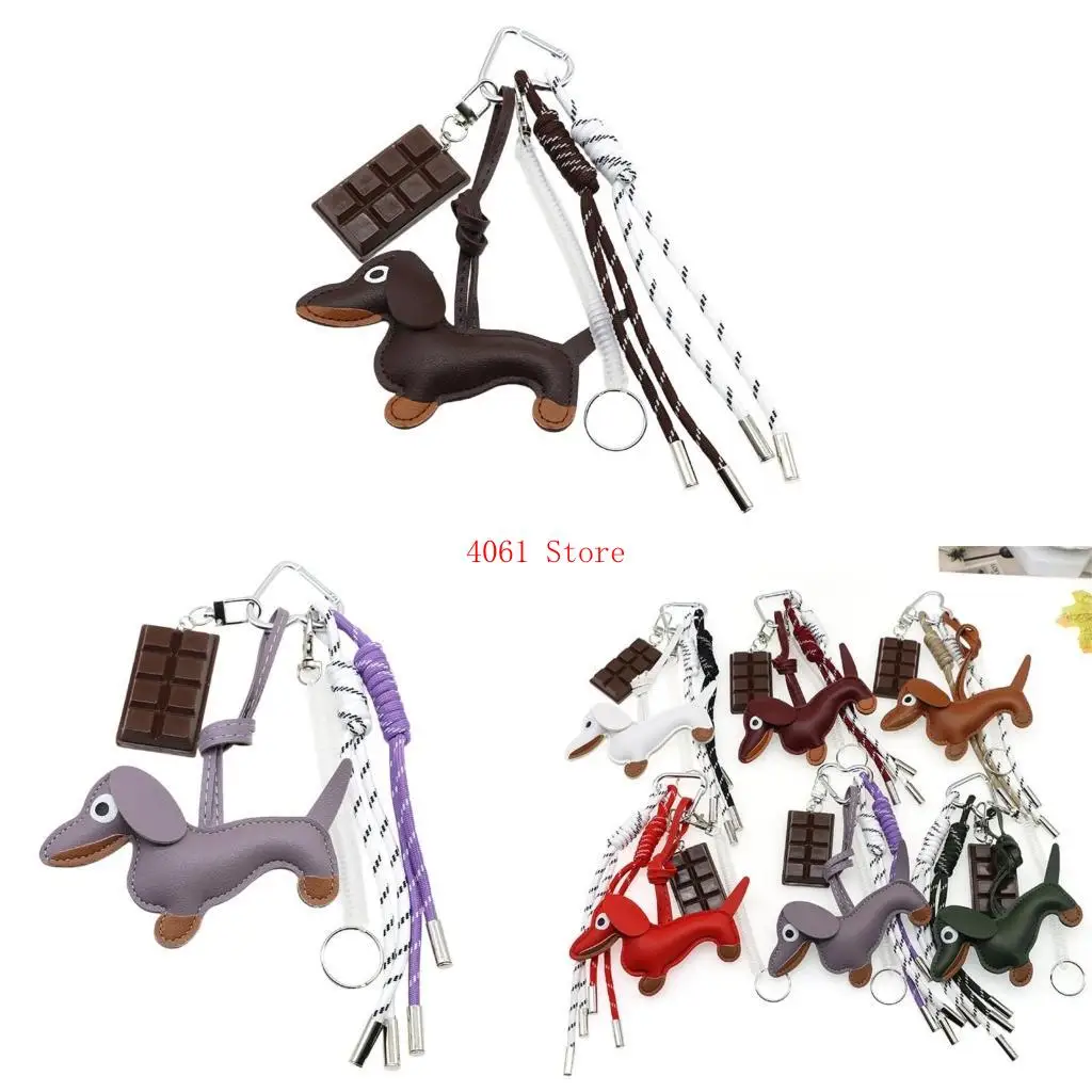 

Lovely Sausage Dog Keychain Chocolate Keychain Ornaments Bag Charm Nylon Rope Pendant Creative Car Keychain Decorations