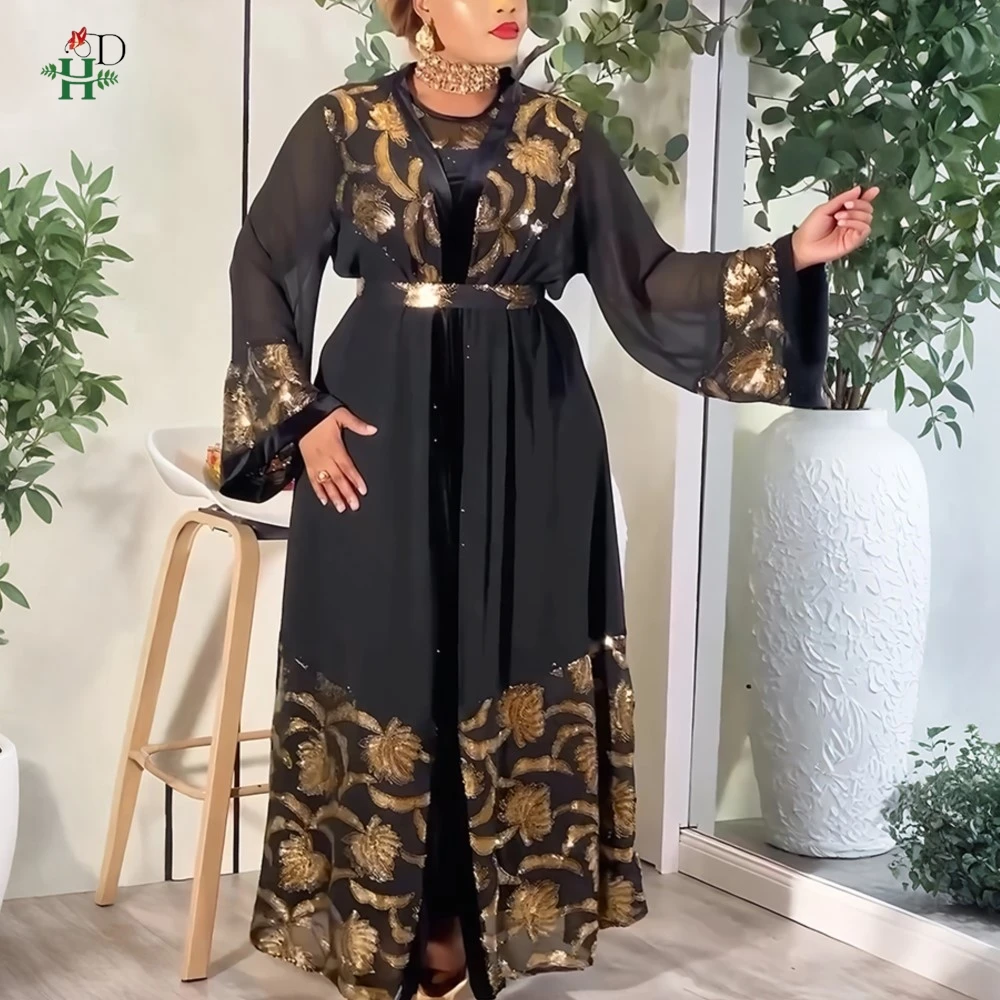 

H&D African dresses for woman Turkey dress Sequin Musilm Robe Africaine African clothing traditional Boubou Africain femme 2026