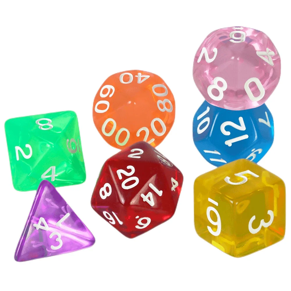 7pcs Polyhedral Board Game Accessories Dice Sets with High Quality Wonderful Effect 9 Transparent Colors for D&D RPG