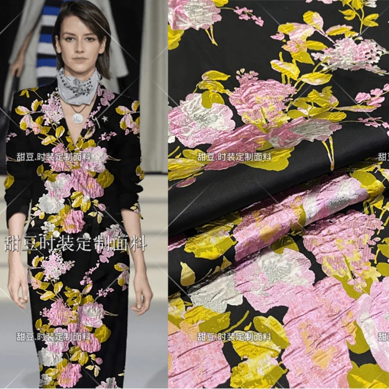 Yarn-dyed Brocade Jacquard Fabric Flower Dress Trench Coat Clothing European Brand Fashion Design Sew Wholesale Cloth by Meter