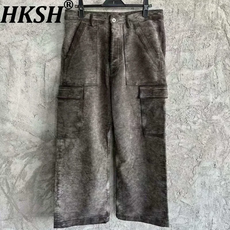 

HKSH Spring Autumn Winter New Men Tide Punk Trendy Brand Double-sided Fleece Fashion Loose-Fit Washed Safari Style Pants HK20860