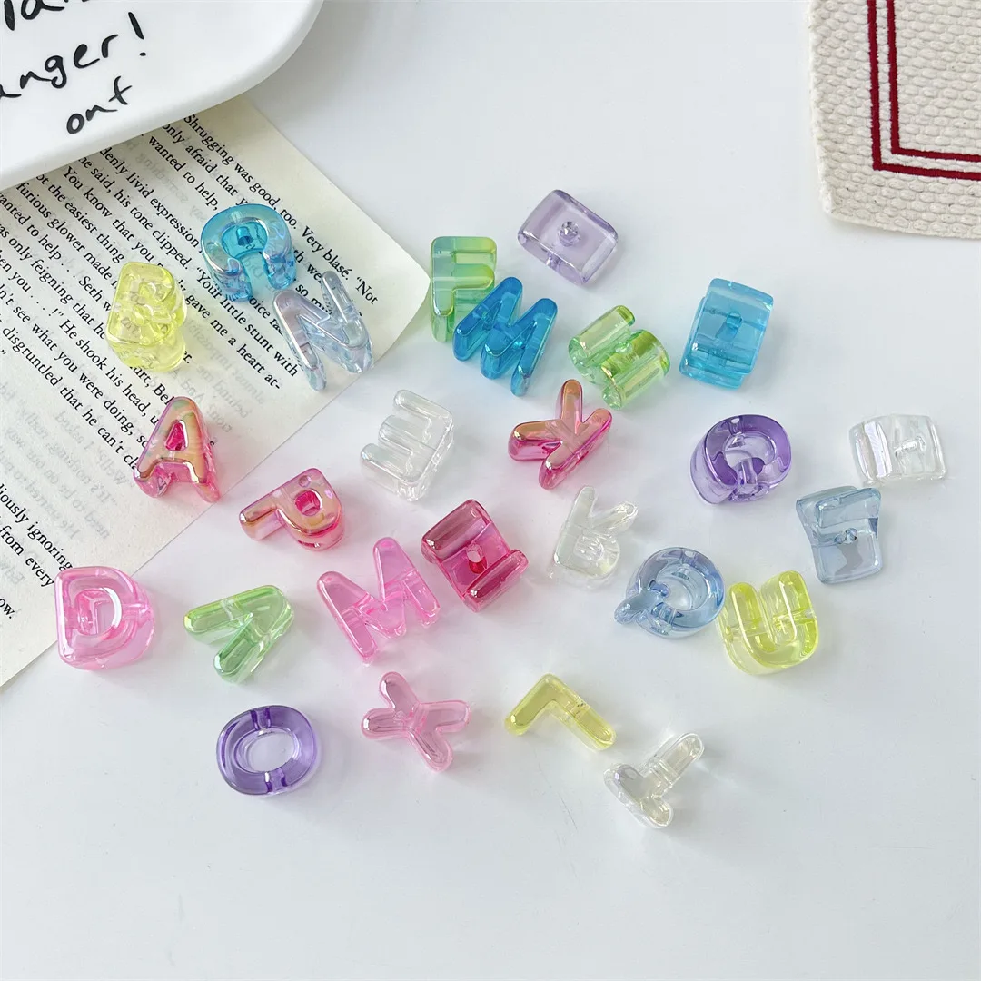 UV Colorful English Alphabet Letter Beads For Jewelry Making DIY Decorations Phone Chain Keychain Beadable Pens Hair Accessories