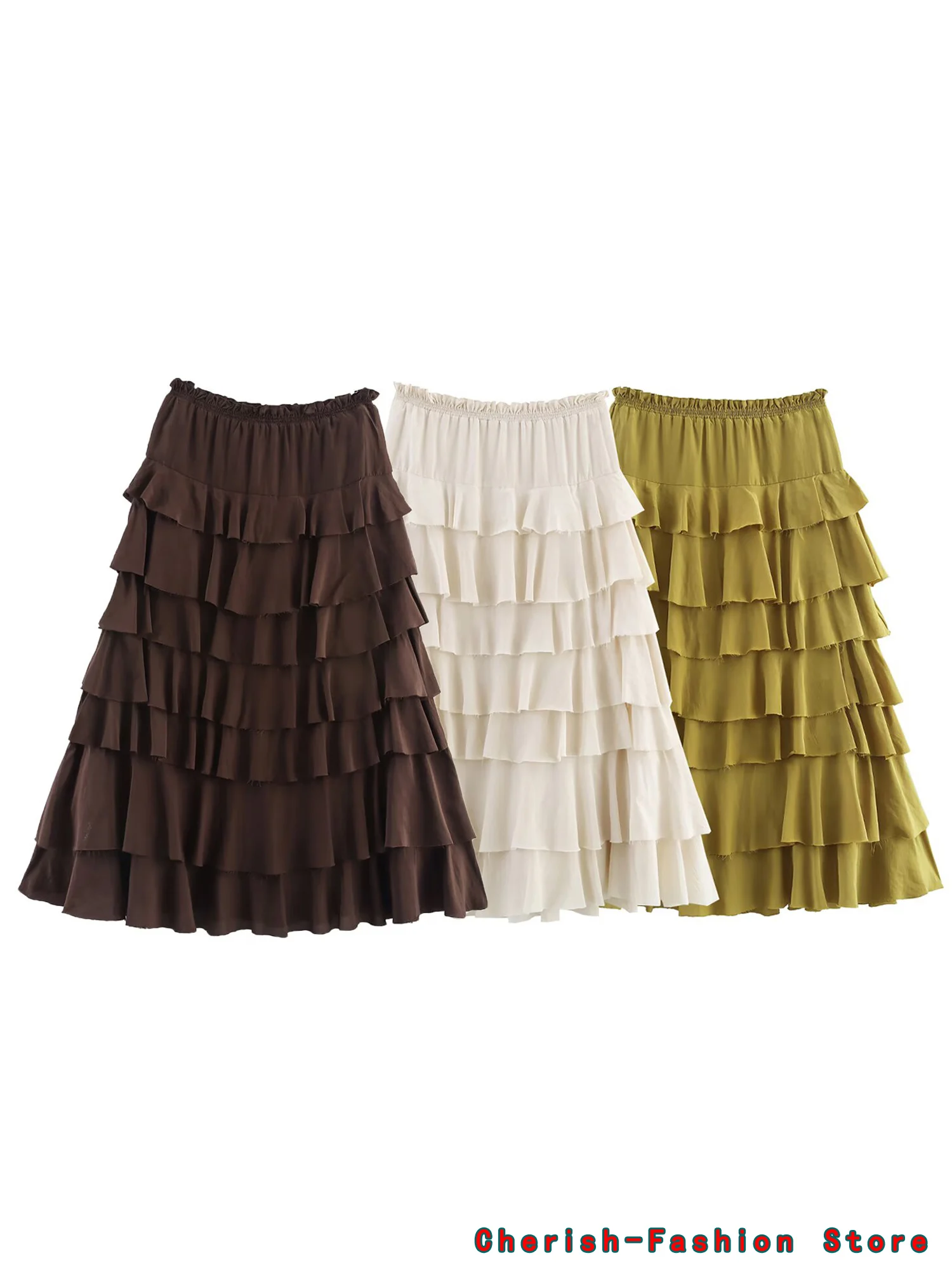 Nieuwe dame elegante a-lijn gelaagde ruches maxi lange strand midi rok chique dames vintage luxe hoge kwaliteit losse gelaagde rokken
