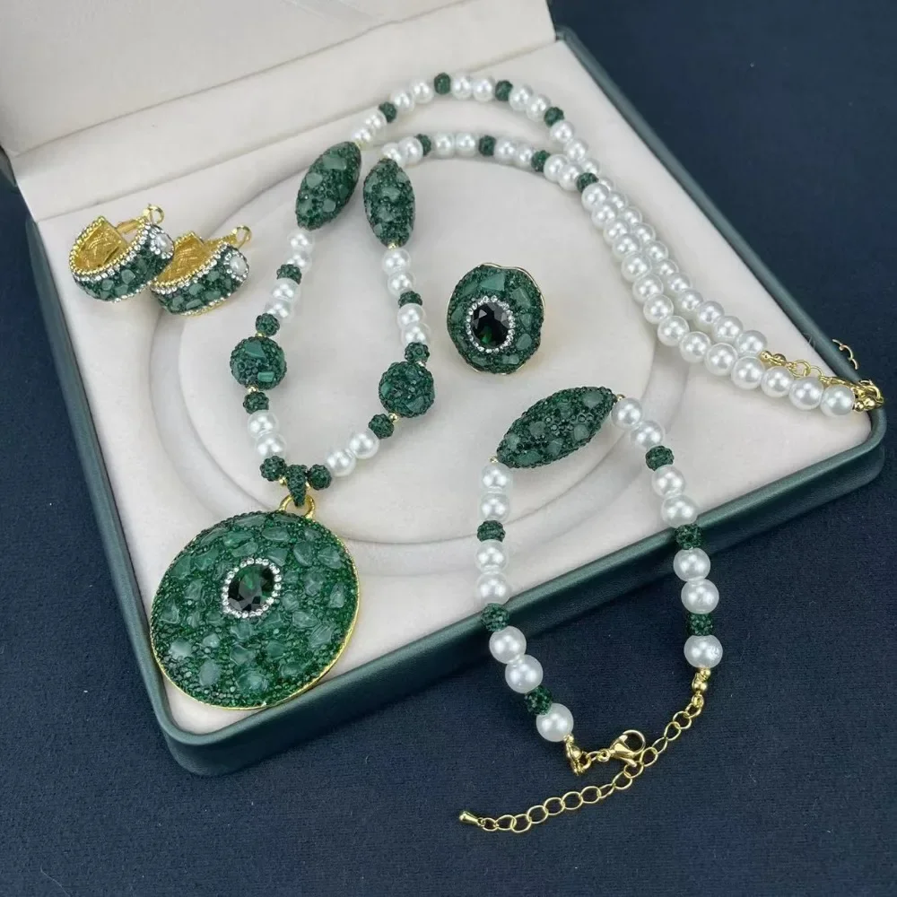 

New Synthetic Crystal Inlaid Dongling Jade Women's Jewelry Set, Ladies' Clothing Matched with Exquisite Accessories