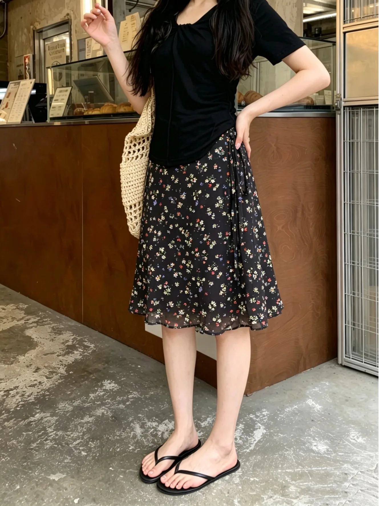 

Floral Print High Waist A-Line Midi Skirt Women's Commute Style Half-length Slimming Skirt Korean Version No