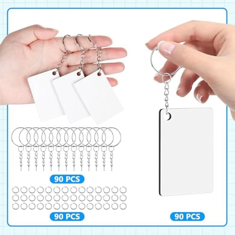 270Pcs Double-Sided Rectangle Sublimation Keychain Blanks,Density Board Rectangle Sublimation Key Chains Accessories-AT81