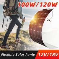 GGJ 100W 120W Flexible Solar Panel 18V for Camping RV Boat Car Home 12V Solar System High Efficiency PV Module with Connector