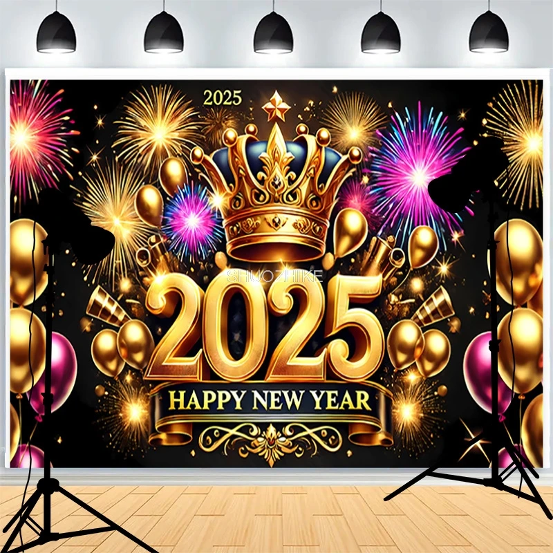 Schwarz Gold Weihnachten Tag Kranz Fotografie Hintergrund Süßigkeiten Wohnzimmer Familie Party Neujahr Urlaub Hintergrund KE-01