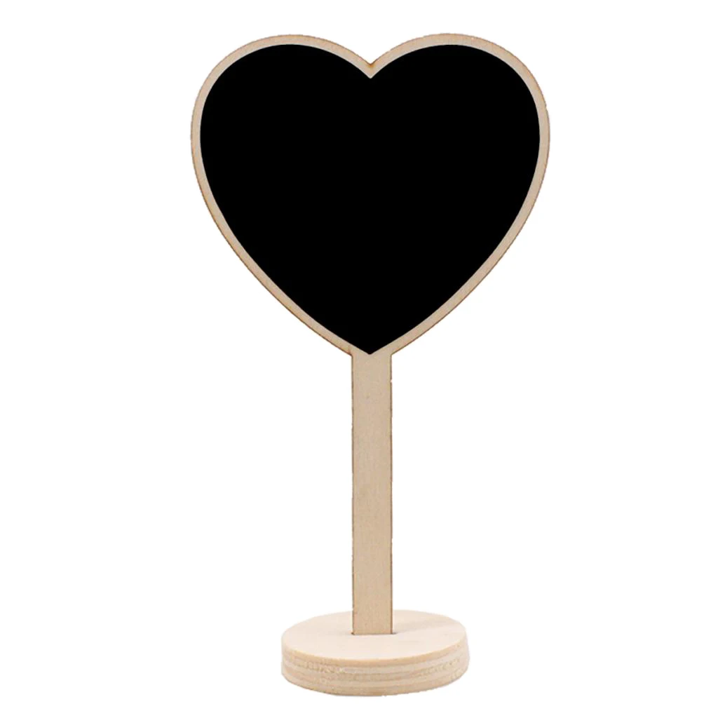 2 10 Pieces Mini Wooden Blackboard Chalkboard with Round Base Heart Shape