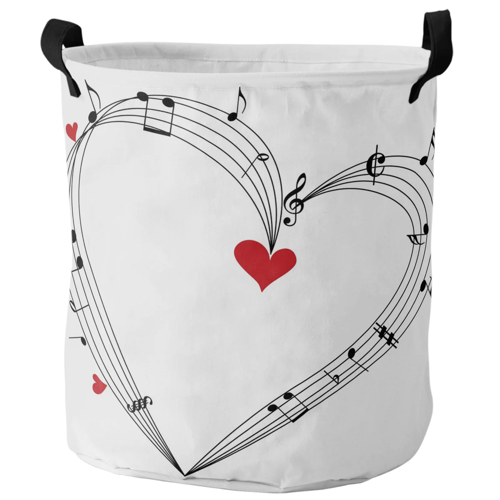 Music Symbol Red Heart Musical Note Dirty Laundry Basket Foldable Home Organizer Basket Clothing Kids Toy Storage Basket