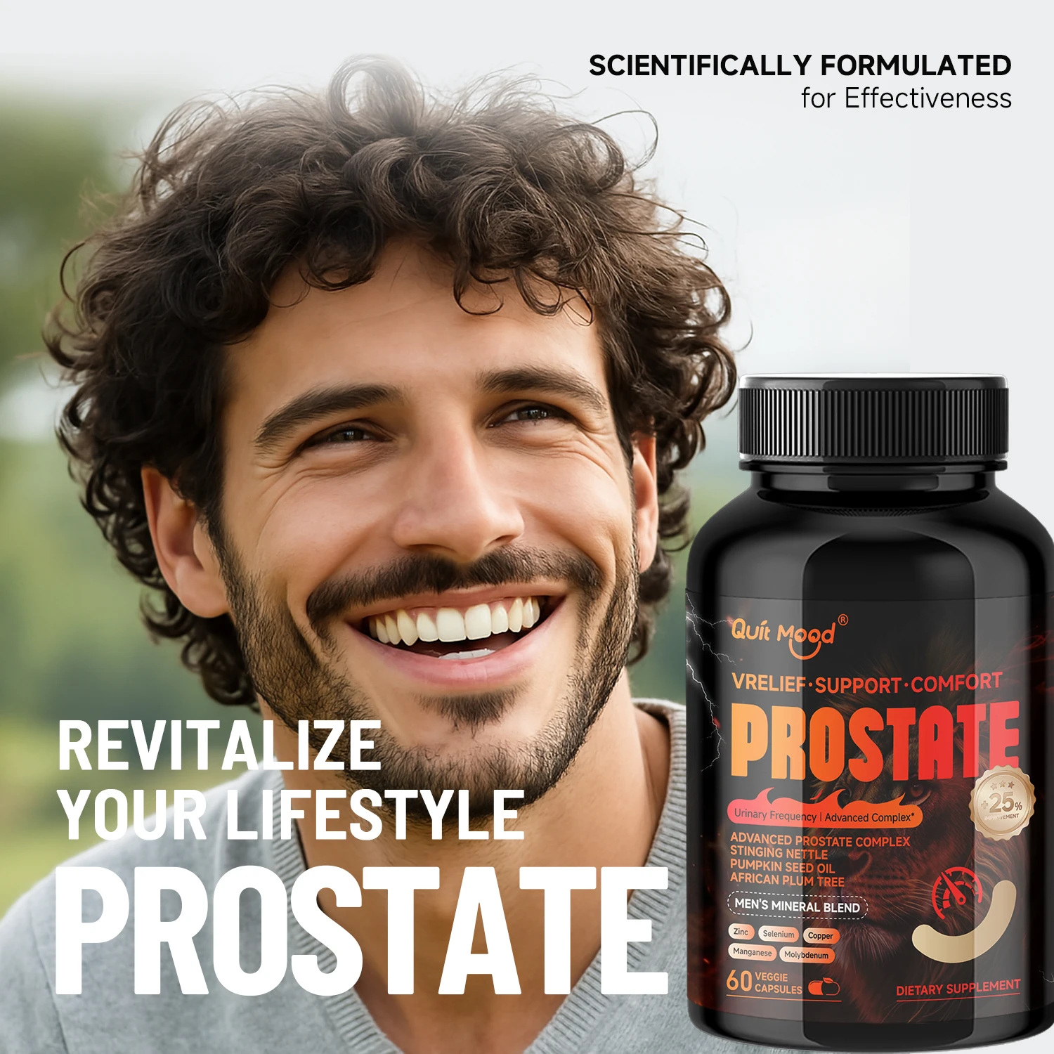 Quitar el estado de ánimo - Soporte avanzado para la próstata | Stinginging ortiga, aceite de semilla de calabaza y extracto de ciruela africana | 60 Gorras - Enfoque de la salud de los hombres
