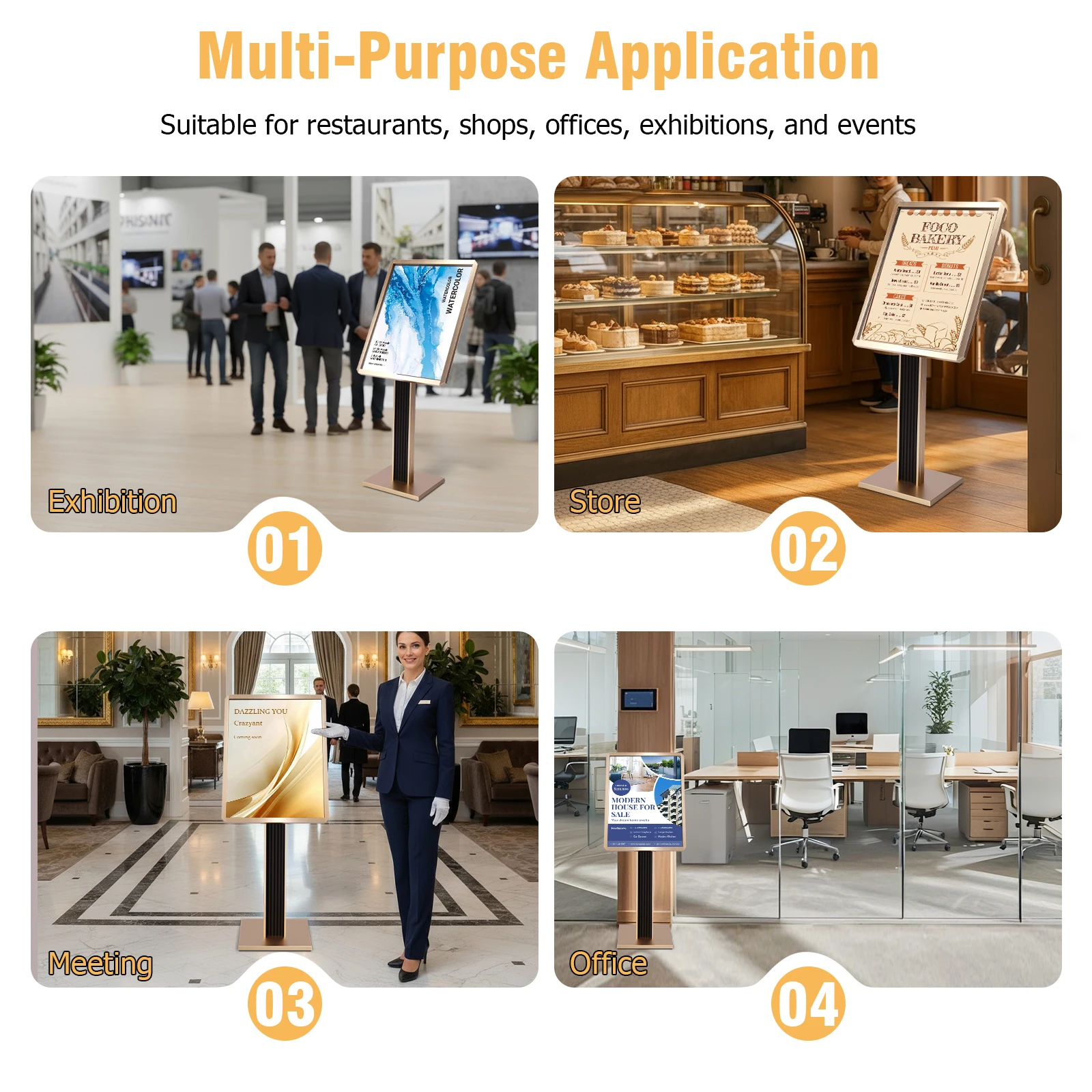 Sign Holder Stand Adjustable Pedestal Floor Signage Standing Holder with Snap-Open Frame Display for Malls Schools Restaurants