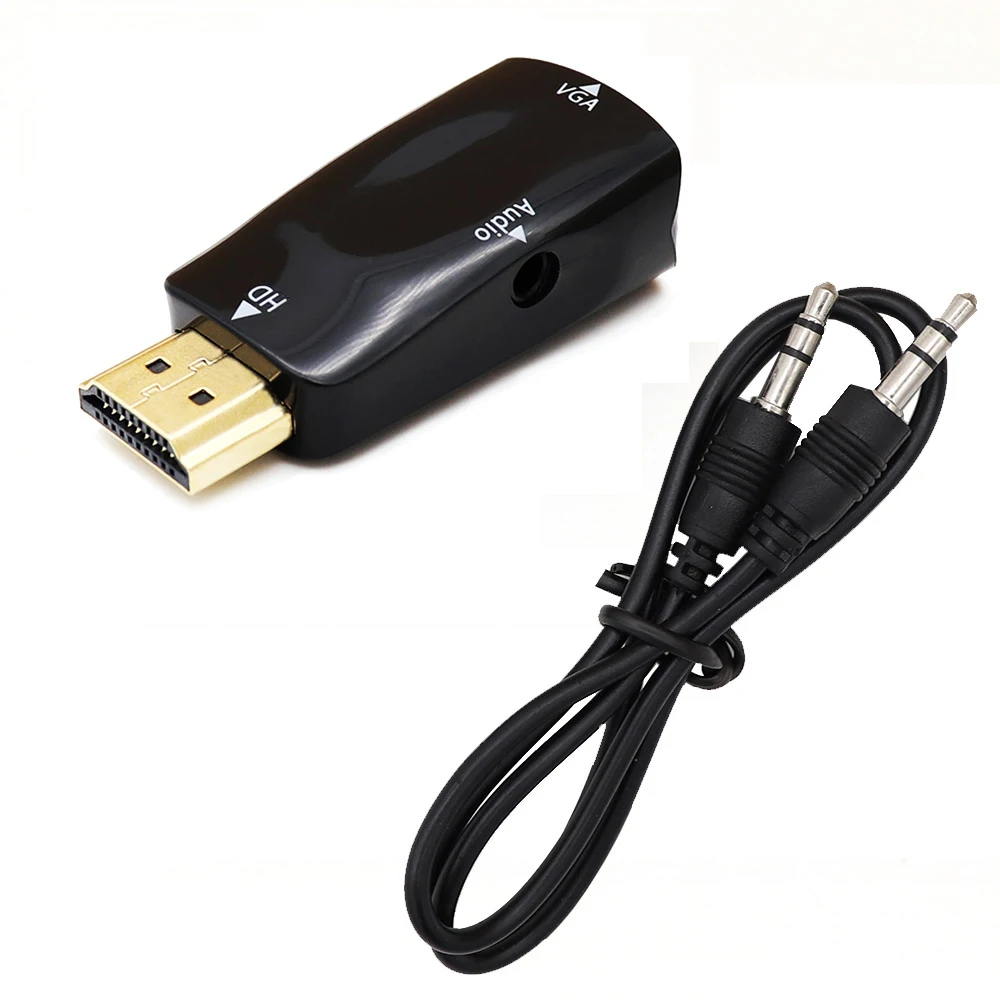 HDMI-compatible to VGA Adapter Converter, with 3.5mm Audio Cable Video Jack, Full HD PC Laptops For Xbox PS4 TV Box to Projector