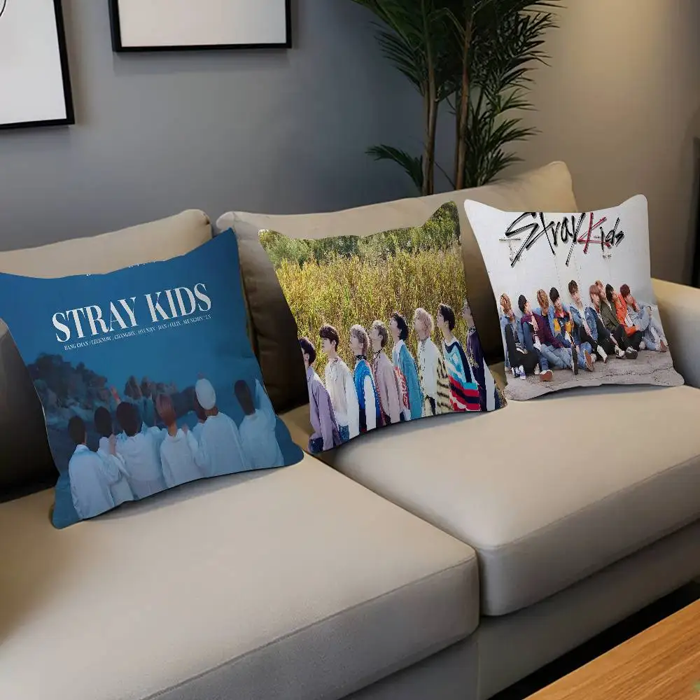 

Kpop Boy Giant S-Straykides Pillow Covers Cartoon Sofa Decorative Home Double-sided Printing Short Plush Cute Cushion Cover