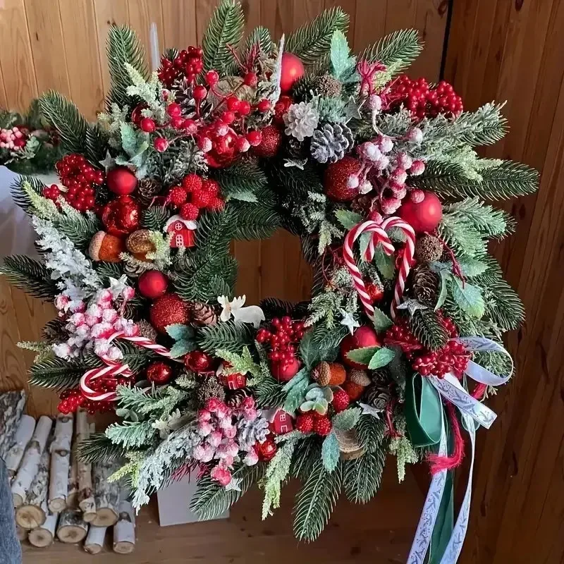 Red bow Christmas wreath festive rattan ring shopping mall window new Christmas decorations pendant