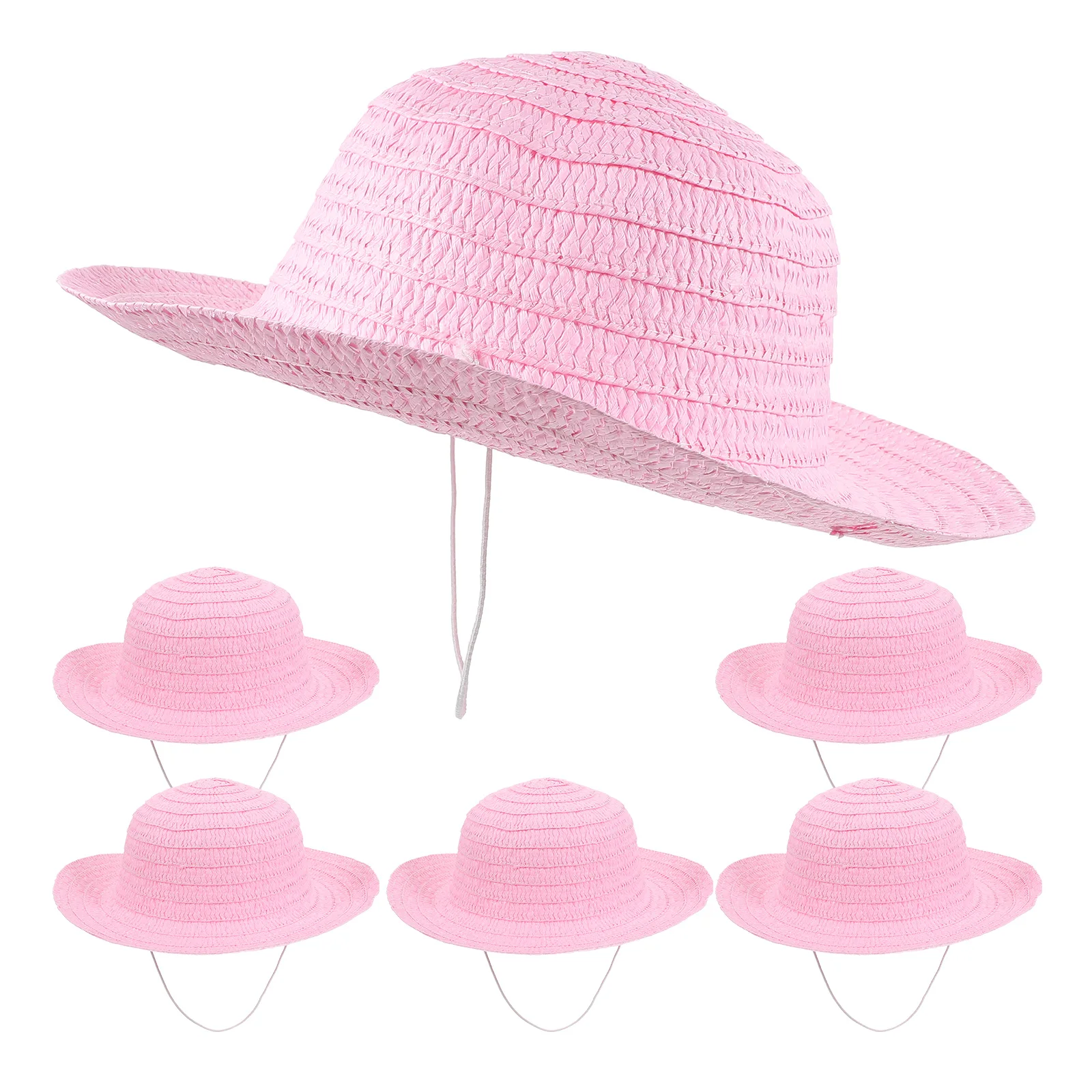 

6 Pcs Pink DIY Blank Straw Hats for Children Creative Painting Craft Material Lightweight Breathable Dancing Party Hats