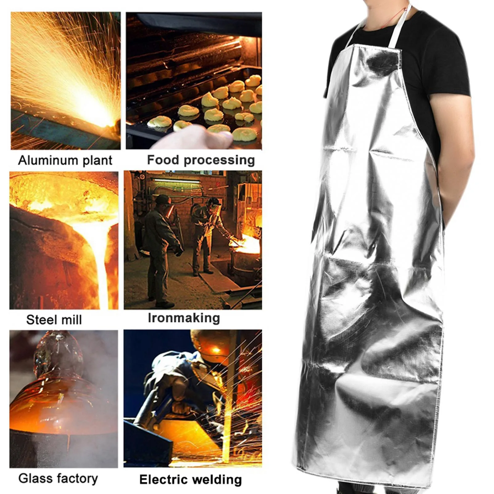 1pcs 1000 °C Heat Resistant Apron Aluminum Foil Heat Isolation Apron Anti & Anti-Scalding Fire Retardant Protective Clothes