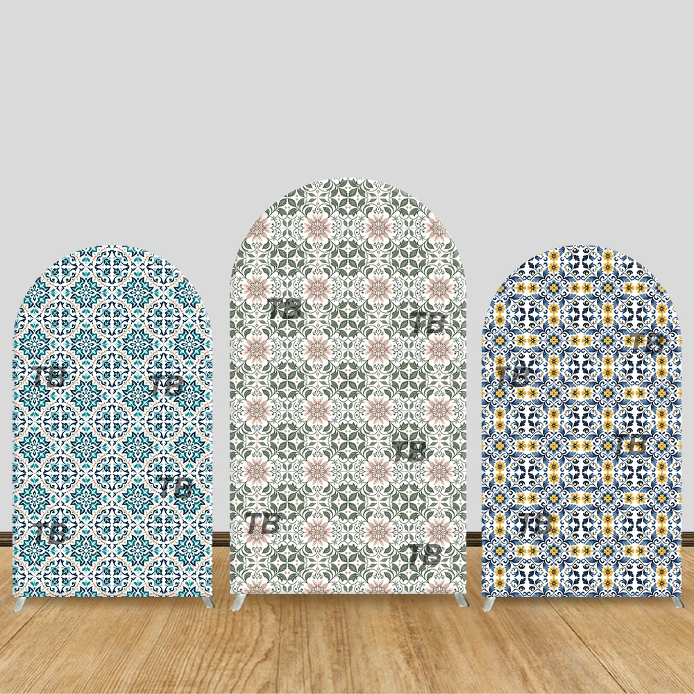 

Vintage Floral Tile Pattern Arch Backdrop Cover Elegant Theme Party Decor Photo Booth Background Wedding Event Supplies