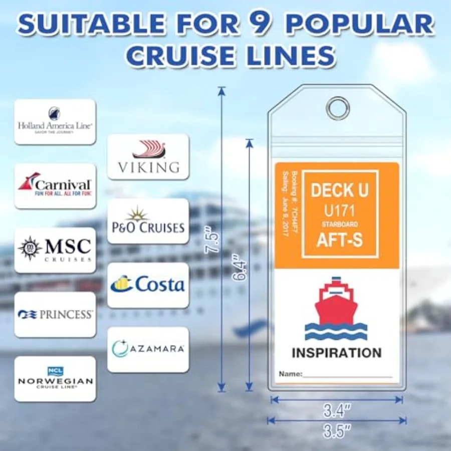 Cruise Luggage Tag Holder for Carnival, Princess, MSC, NCL, Clear Cruise Tags Holder - Waterproof, Reusable, Zip Seal, Cruise E