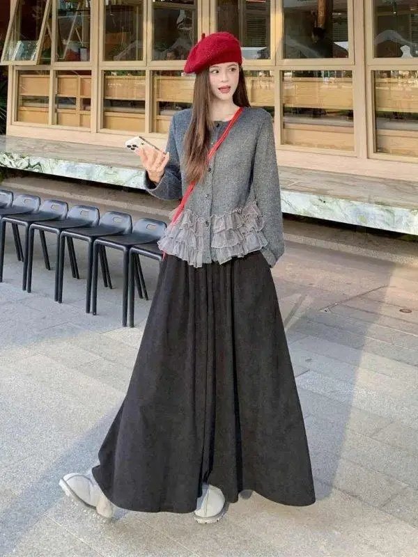 

Winter Fashion Korean Style Women's Ensemble Versatile Cool Aesthetic New Arrival High Waist Long Sleeve round Neck Set
