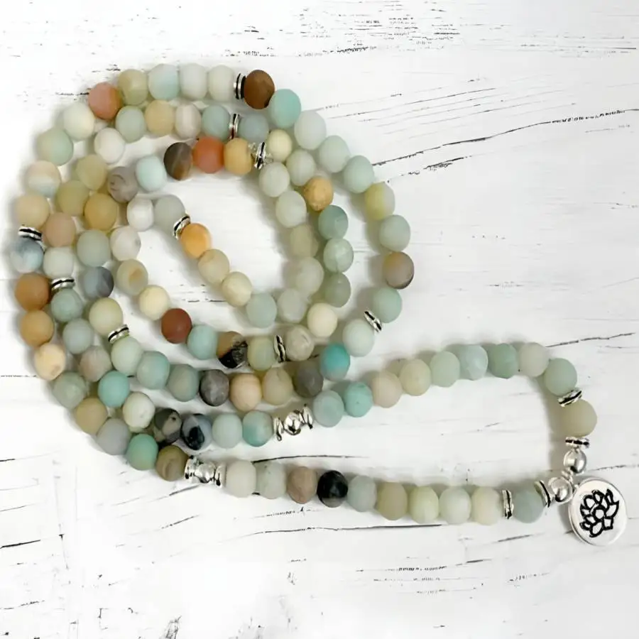 

6mm Frosted Amazoniteite Stone 108 Beads Pendant Bracelet Meditation zazen Bead Jewelry Zen Nirvana Spiritual Men's Bodhi