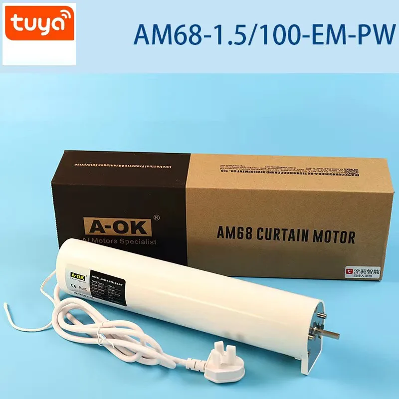 A-OK AM68-1.5/100-EM-PW Electric Curtain WIFI Tuya Motor Shutter High Torque 433 Radio Frequency, Remote Control, 485 Protocol