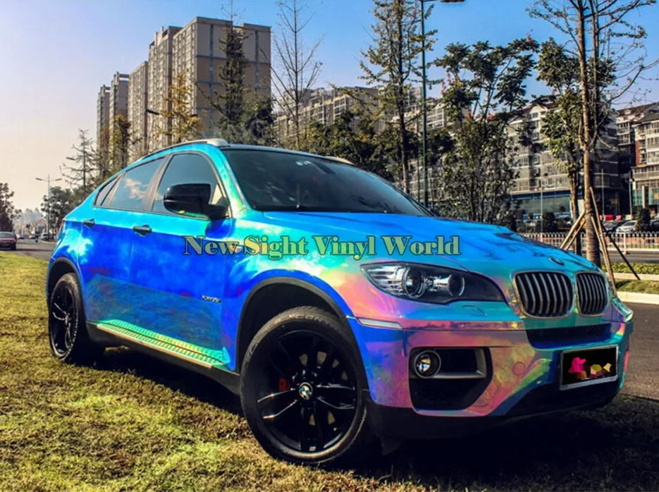 Best Quality Blue Rainbow Chrome Vinyl Film Foil Rainbow Vinyl Wrap Sheet Bubble Free For Car Wrapping