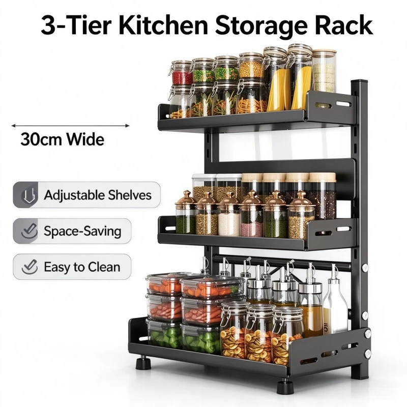 Stocking Stuffers 3 Tier Spice Storage Rack, Adjustable Countertop & Cabinet Spice Organizer, Kitchen Shelf Storage Holder for