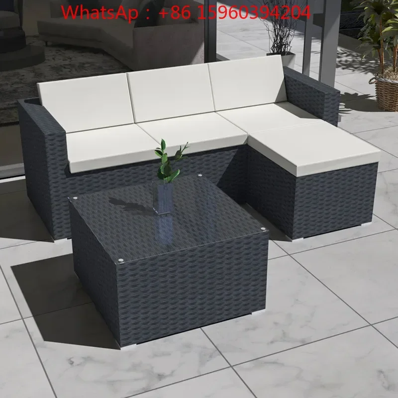 Outdoor rattan sofa combination living room courtyard outdoor rattan art weaving furniture three-person rattan chair hotel same