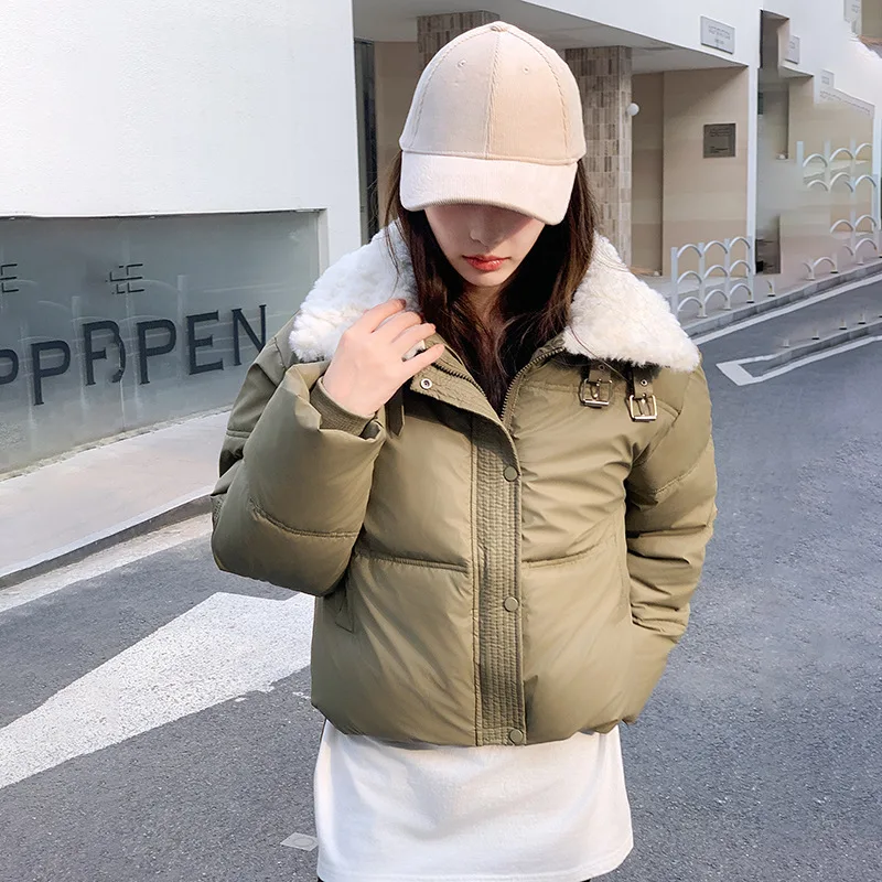 Parkas Jackets Women Solid Short Coats Zipper Pocket Turn Down Wool Collar Long Sleeves Thick Office Lady Casual 2025 Winter