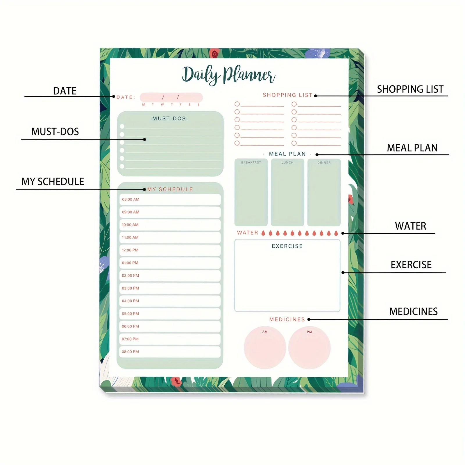 Undated Wall Calendar Planner Pad with Daily To-Do List and Task Notes for Scheduling, Organizing and Journaling, 52 Sheet