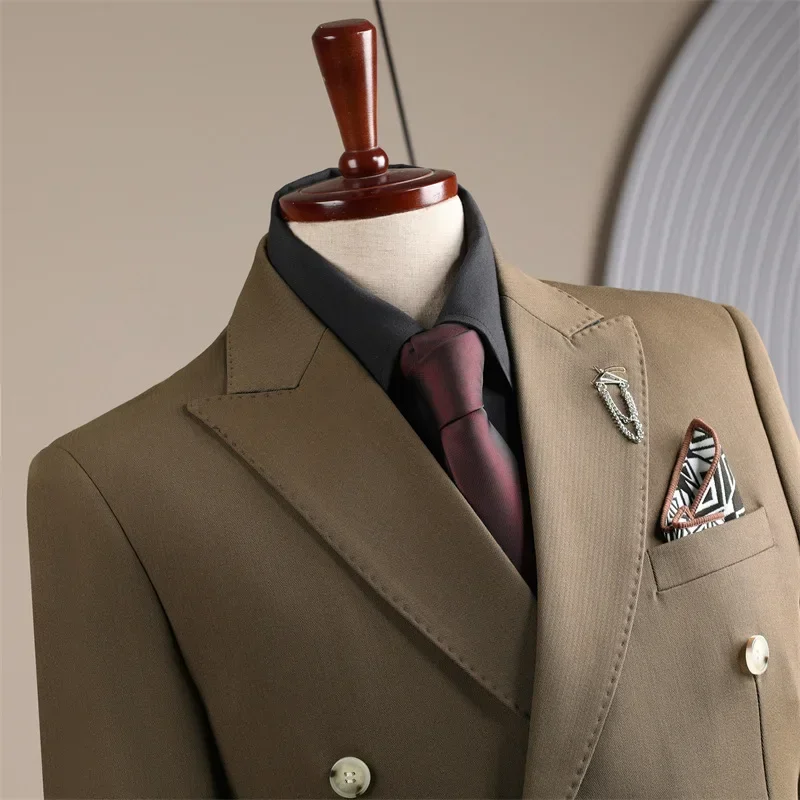 NT269  Double Coffee Color Suit Men Business Groom Wedding Dress Best Man Business Slim Blazer