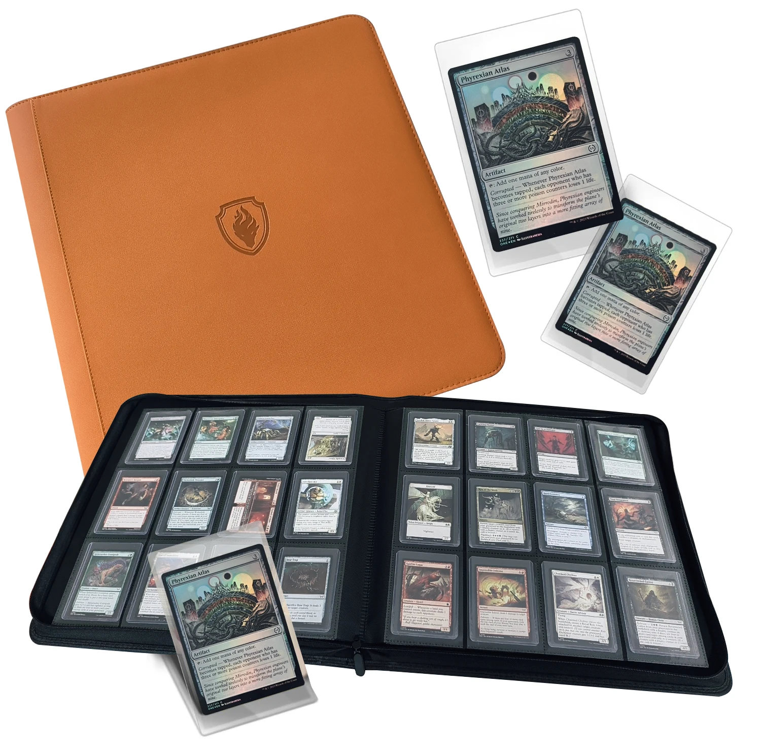 Houdt 384-toploader vast |   12 zakken |   Ringloze dubbelzijdige zakken |    Premium Top Loader Binder voor ruilkaarten