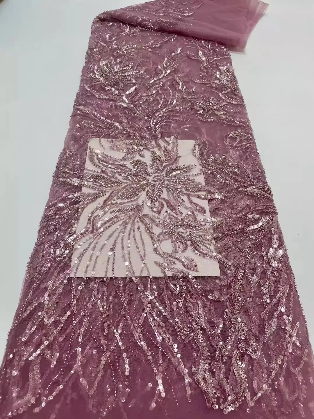 

1yard luxury Gauze Fabric Exquisite Seaweed sequin embroidery tela DIY Wedding Dress Cheongsam fabrics for sewing