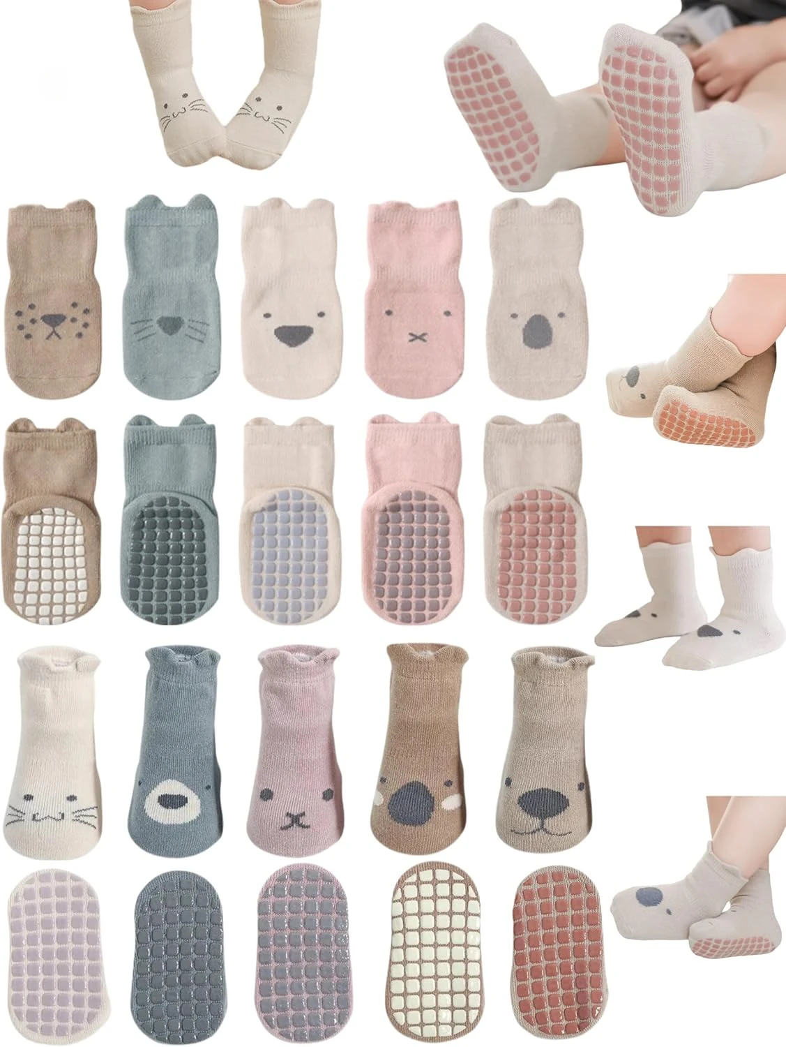 5/3/1 Paar rutschfeste Kleinkind-Socken mit Griffen, für Babys, Mädchen und Jungen, rutschfeste Crew-Cartoon-Socken für Kleinkinder