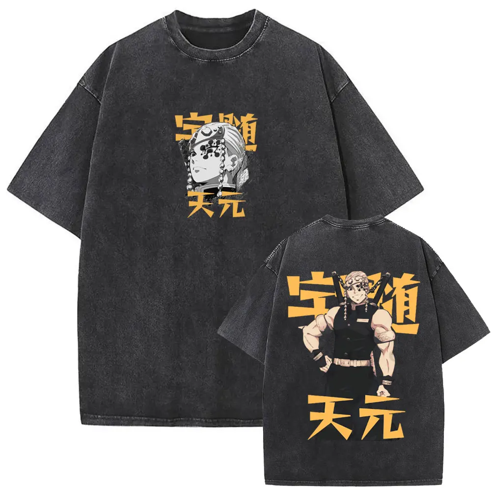 

Washed Vintage Anime Demon Slayer Uzui Tengen Graphic T-shirt Muscle Mouse Funny Meme T Shirt Men Women Manga Oversized T-shirts