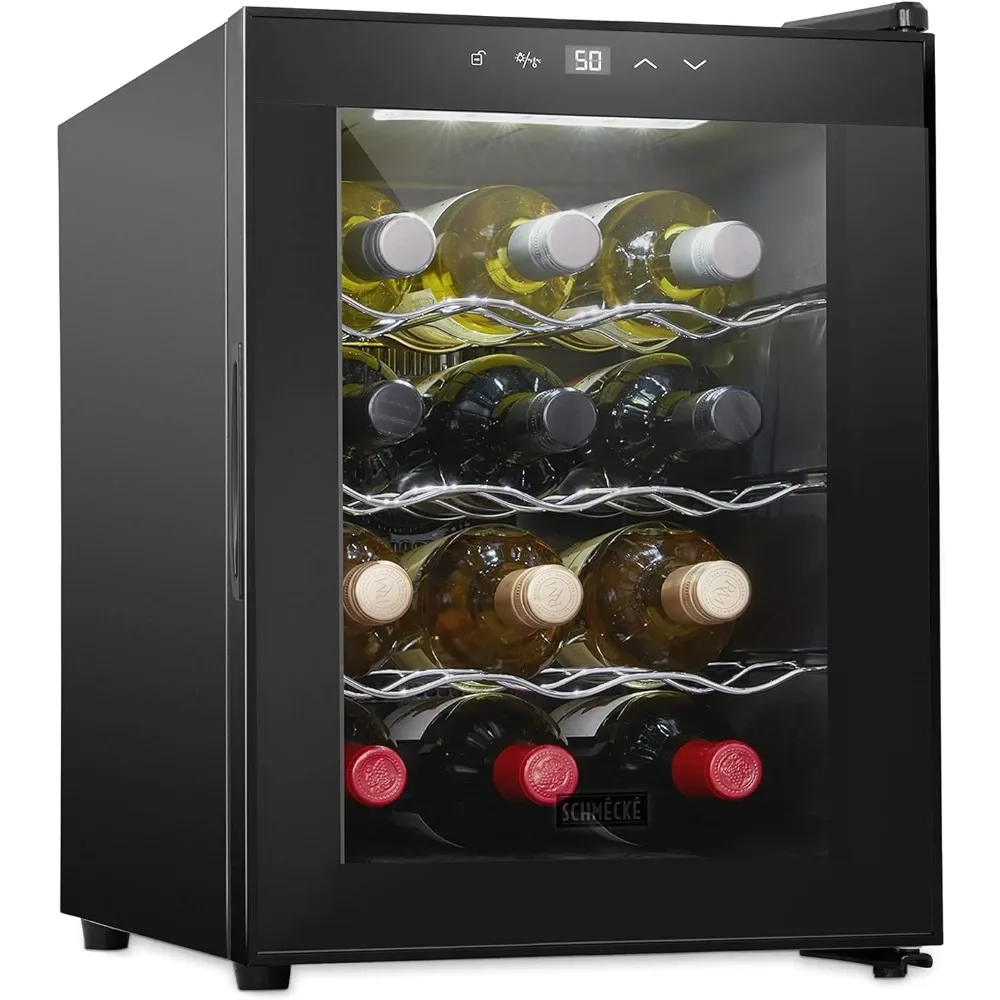 

12 Bottle Red and White Wine Thermoelectric Wine Cooler/Chiller, Countertop Wine Cellar with Digital Temperature Display, Black