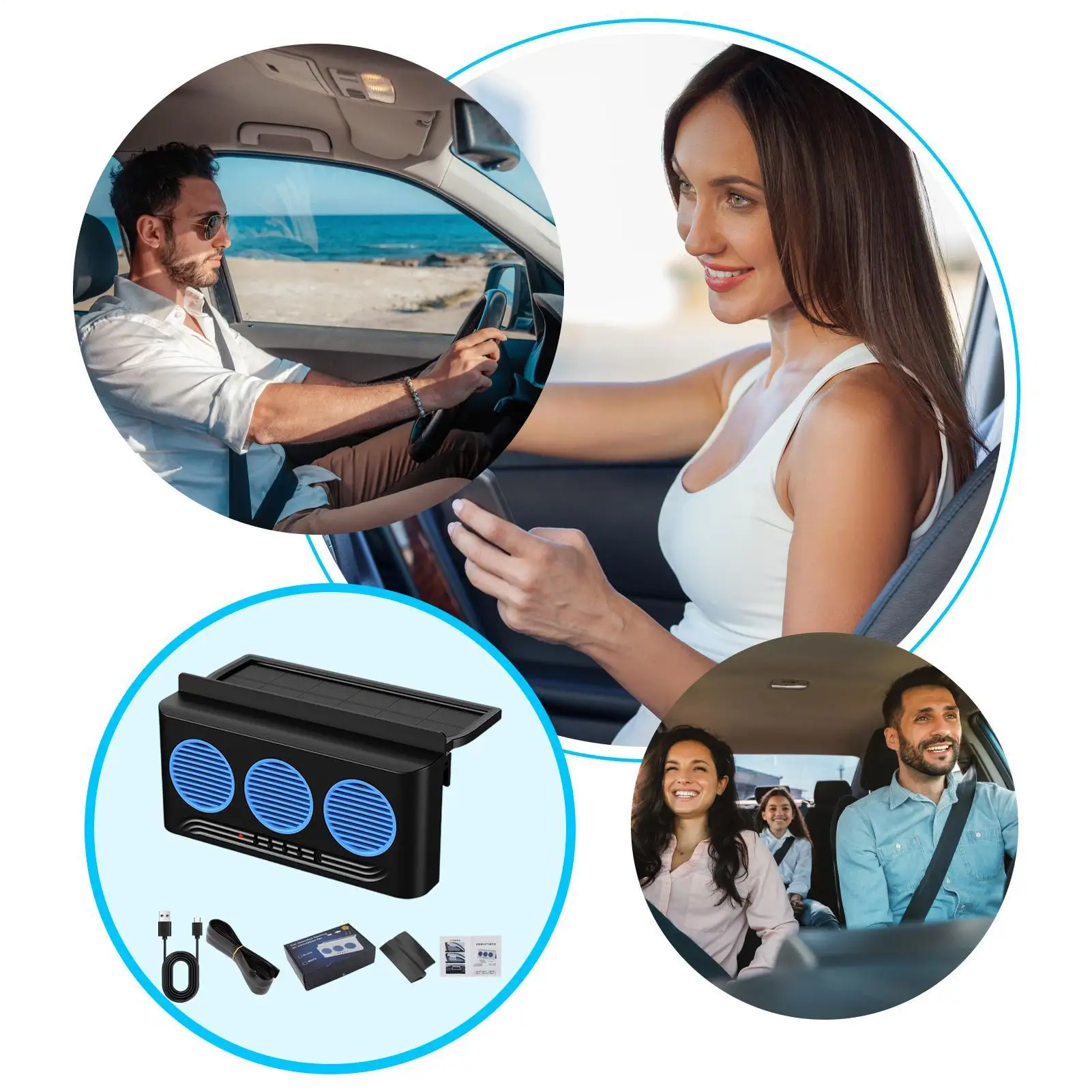 Solar Fan For Car 3 Outlets Solar Powered Ventilation Radiator Car Window Exhaust Fan For Van SUV Truck RV Highway Road Trip