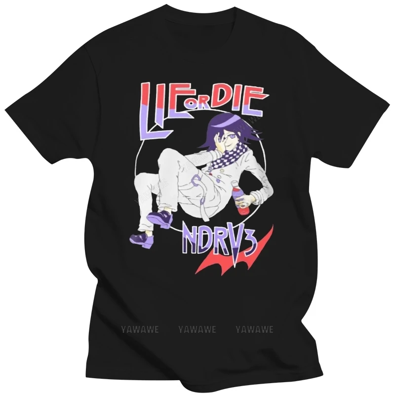 Черная футболка для лета, брендовая футболка, футболка Lie or Die, danganronpa v3 kokichi ouma, футболки с принтом, мужская повседневная футболка