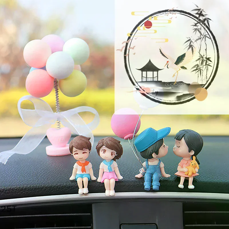 Car Accessories Cute Cartoon Couple Movable Doll Balloon Ornaments Car Cute Kissing Couple Doll Car Decoration Balloon Ornaments