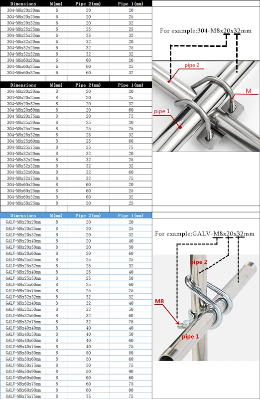 304&GALV 20 25 32 40 Pipe Clamp Tube Plumbing Cross Clamp Stainless Steel Galvanizing Tube Pipe Fittings 22 Gauge Steel Pipe