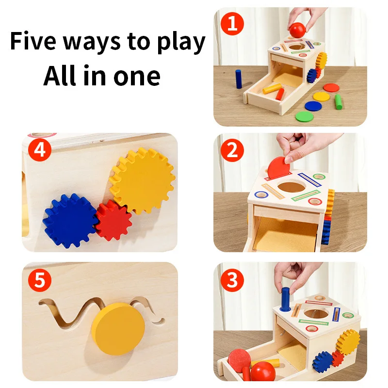 Montessori การศึกษาของเล่นเด็กวัตถุไม้ถาวรกล่องการเรียงลําดับสี Fidget Sensory ของเล่น Fine Motor Ball Drop เกมตกปลา