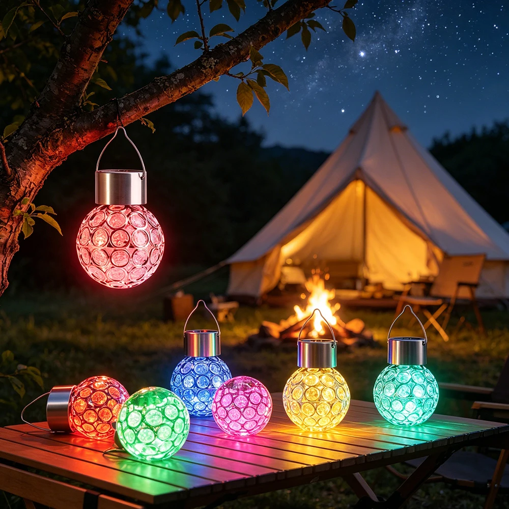 Outdoor Hanging Solar Lights, Multi Color Auto Changing Solar Crystal Ball Lights, Outdoor Garden Light for Holiday Decoration
