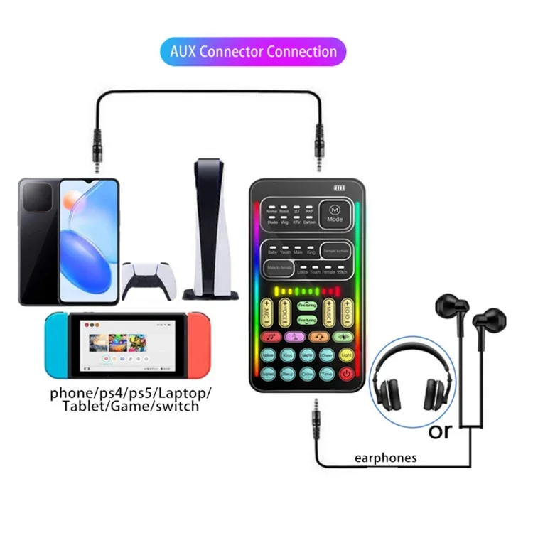 Portable Voice Changer Device with 8 Sound Effects Mini Live Broadcast Handheld Microphone Sound Effects for Phone Laptops