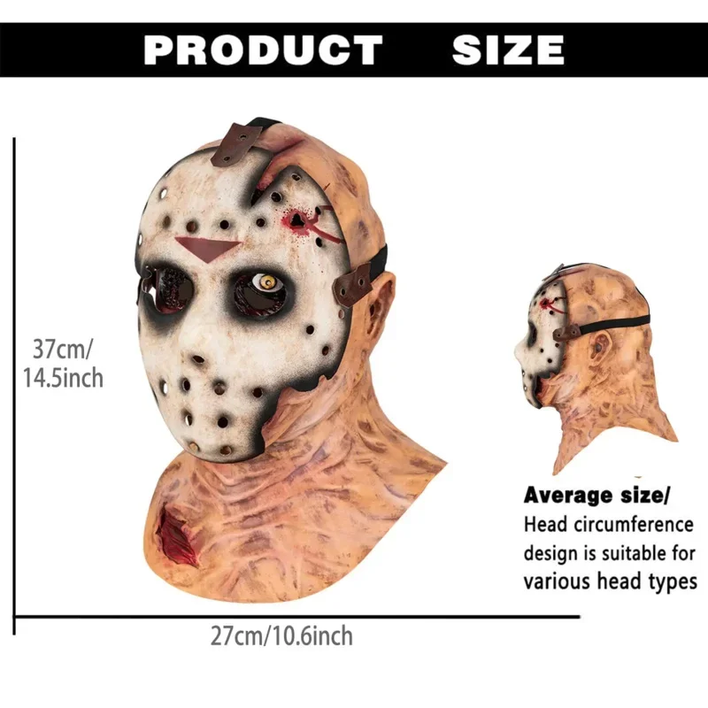 A Cafele Scary Jason Mask Horror Hacker Mask Full Head Vampire Latex Costume Halloween Cosplay Props for Adult Men Women