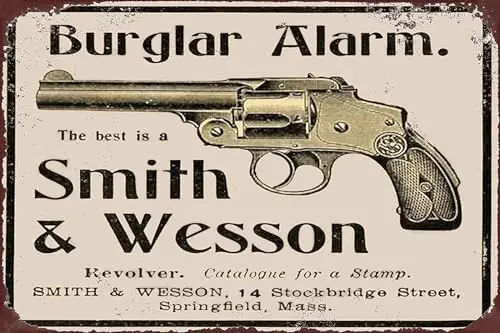 Burglar Alarm Smith Wesson Bars Decor Bakery Kitchen Cafe Wall Metal Sign Retro Vintage Tin Sign Metal Poster Wall Art Decor 8X1