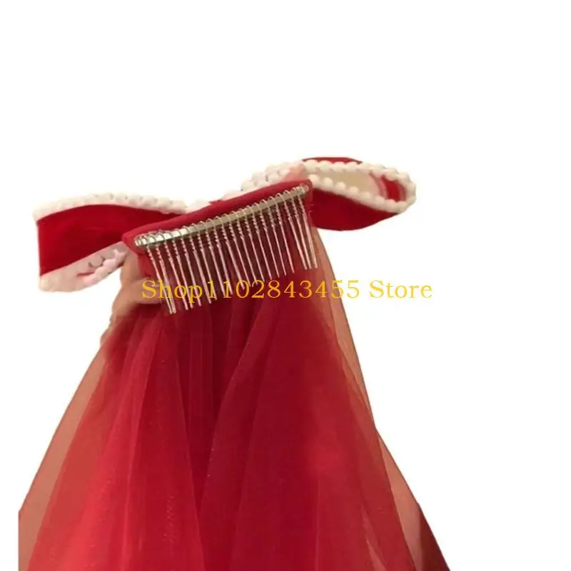 

49MC Plush Trim Bowknot Tulle Marriage Bridal Veil with Fix Hair Clip for Marriage Christmas Celebration Party Accessories