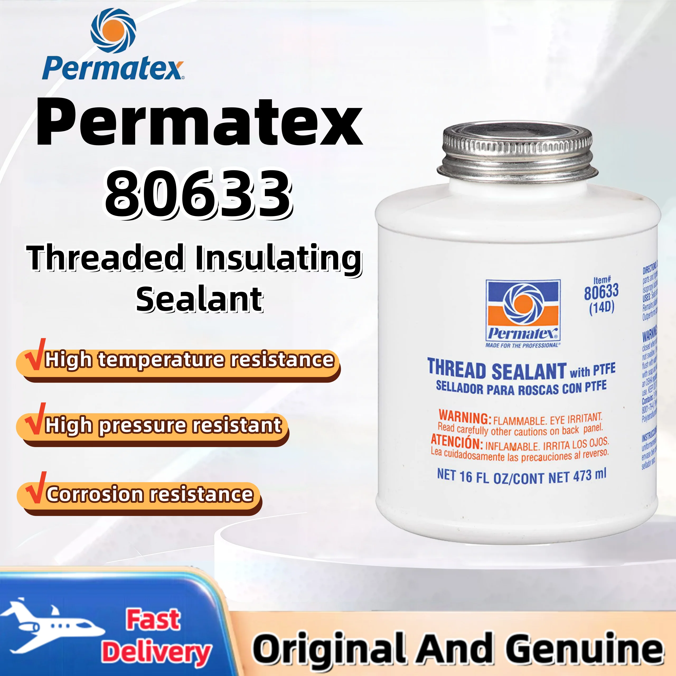 Permatex 80633 PTFE Pipe Thread Insulation Adhesive Heat-Resistant Sealant for Durable Joint Sealing